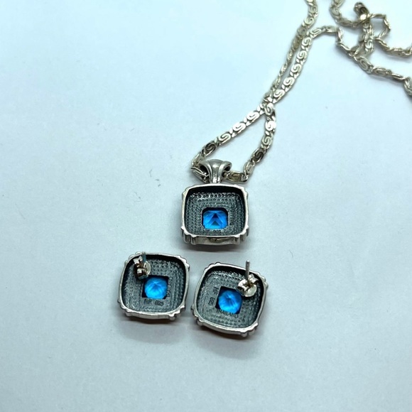 925 sterling silver set of earrings and necklace blue topaz stones - Picture 11 of 12